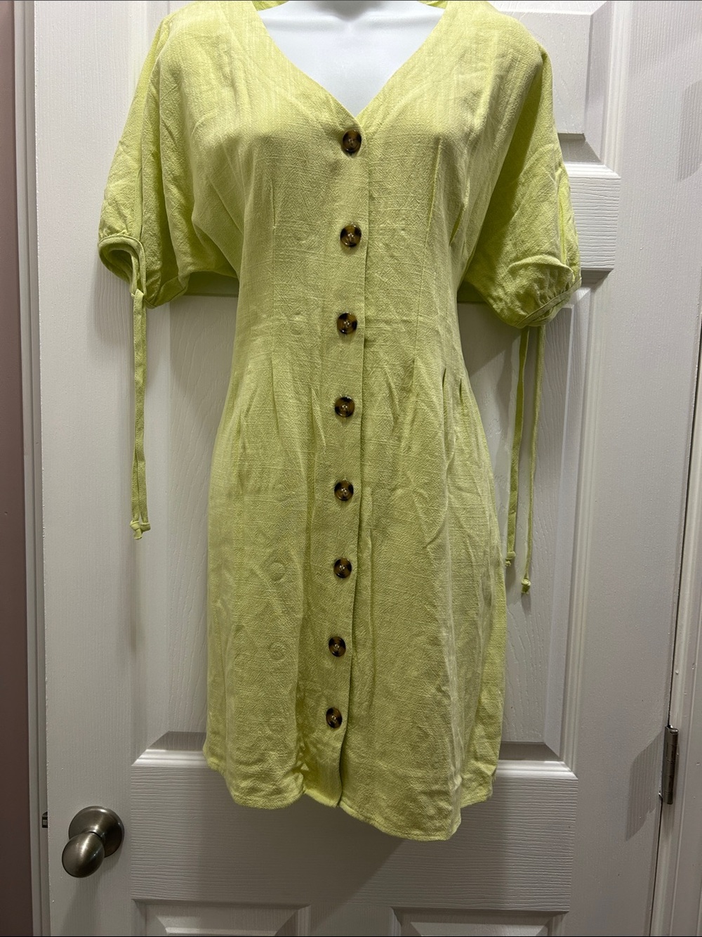 She + Sky Lemon V-Neck Button-Front Mini Dress